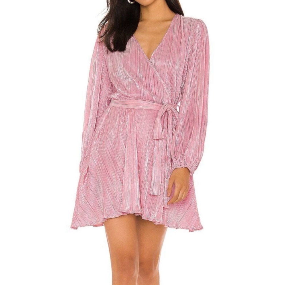 NWT BARDOT | Bellissa Pleat Pleated Faux Wrap Dress in Light Pink Sz. XS‎ NYE